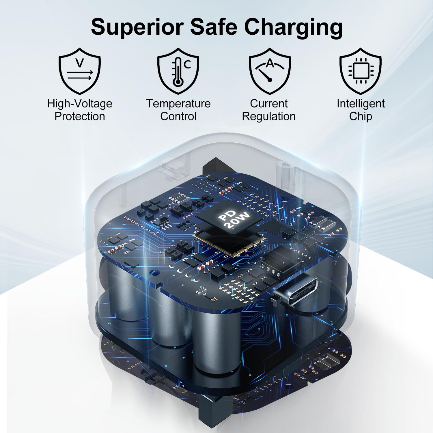 Thumbnail 2 de 20W USB‑C Fast Charger Plug with 3m Nylon USB‑C Cable for iPhone 17/16/15 Pro, Air, and iPad (UK)