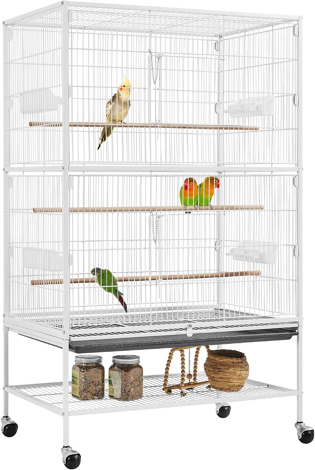 Yaheetech Vogelkäfig mit Ständer – Voliere für Wellensittich & Papageien, 52 × 79 × 132 cm, Weiß