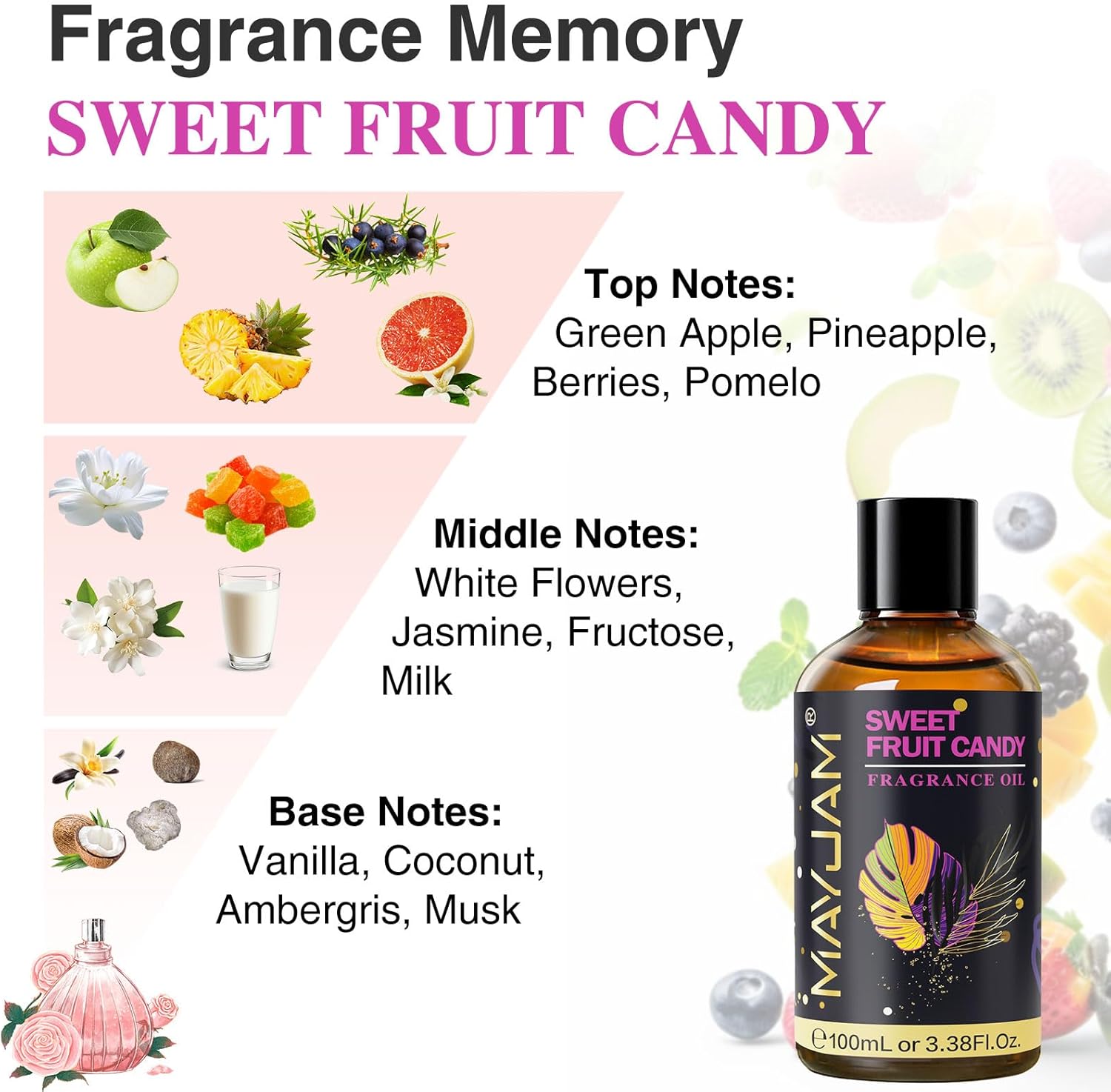 Detalle 2 de MAYJAM Fragrance Oil 100ML: Sweet Fruit Candy Aromatherapy Oil with Glass Dropper