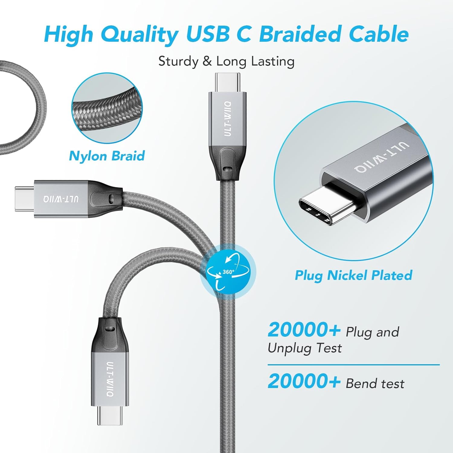 Thumbnail 6 de ULT-WIIQ 5FT Nylon Braided USB-C to USB-C 3.2 Gen 2x2 Video Cable
