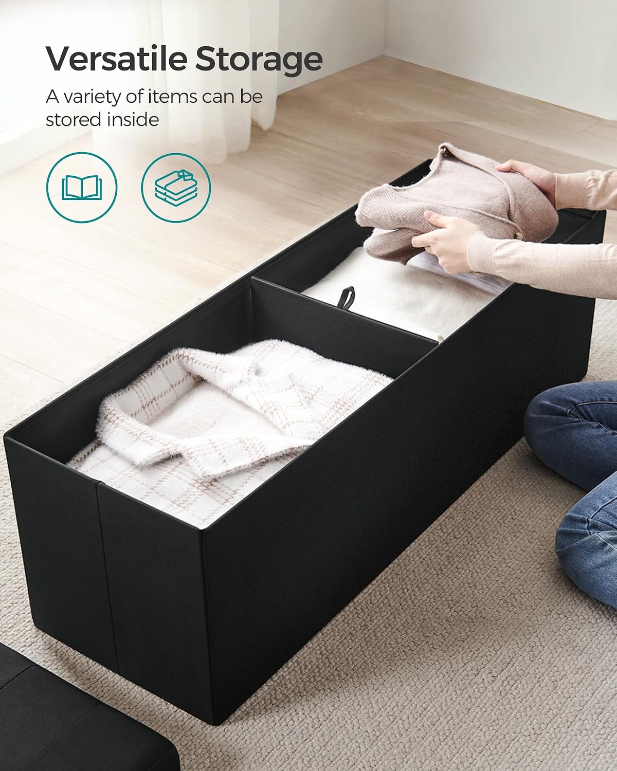 Thumbnail 3 de SONGMICS Folding Storage Ottoman Bench, 43.3 Inches