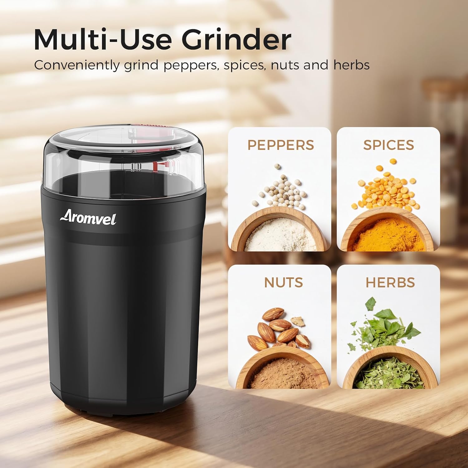 Thumbnail 4 de Aromvel CG3501-V1 Electric Coffee Grinder with Stainless Steel Blades