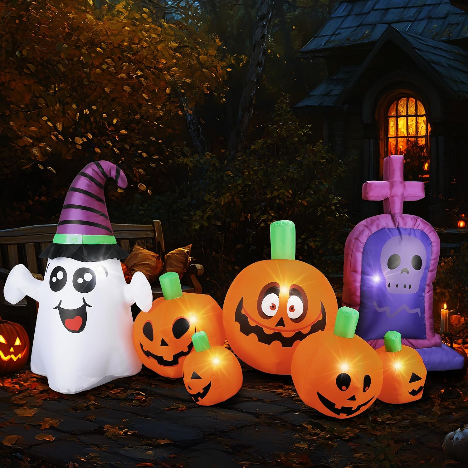 Detalle de Dofulay Christmas 3.7-Ft Inflatable Halloween Tombstone with Multicolor LEDs