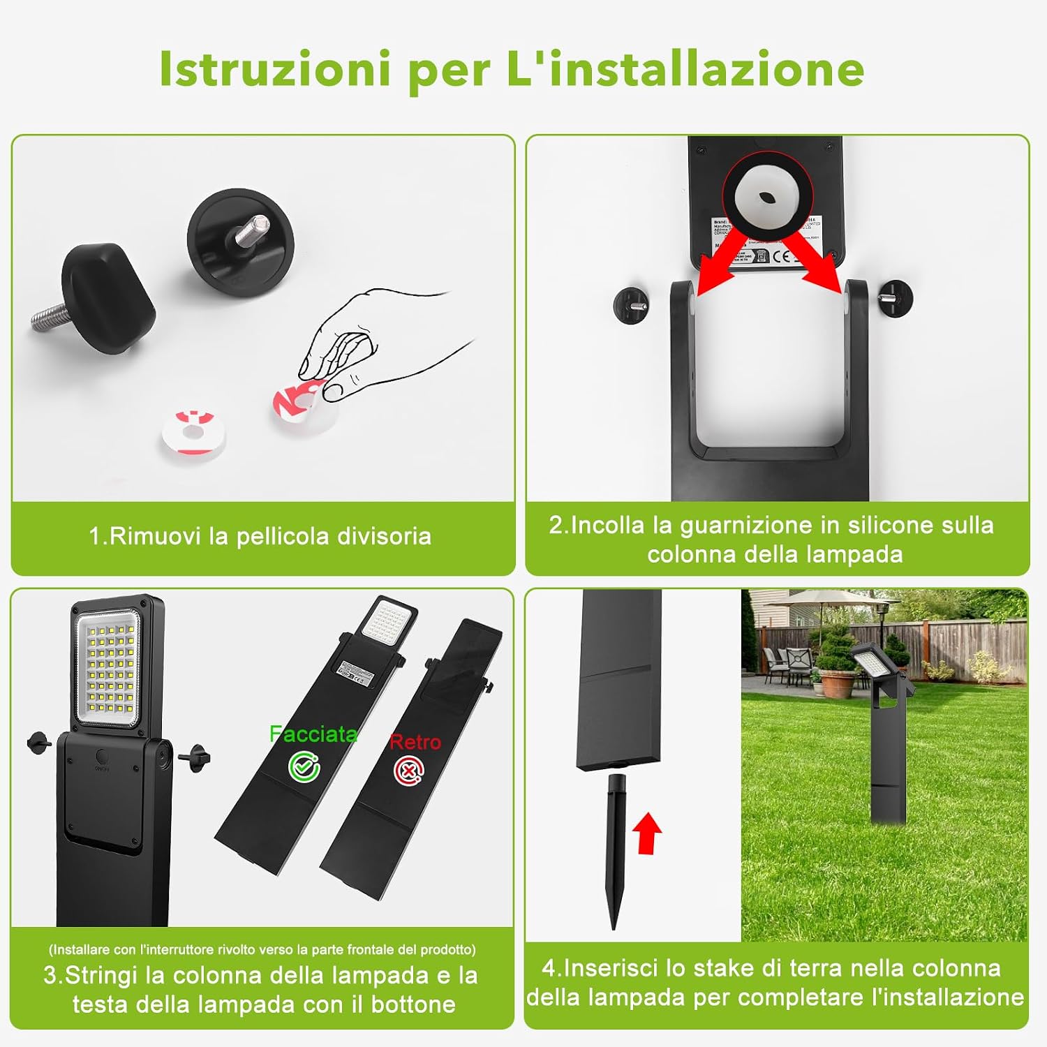 Thumbnail 6 de OUSFOT Luci Solari da Giardino 6 pezzi con 40 LED, 2 livelli di luminosità e sensore crepuscolare IP65
