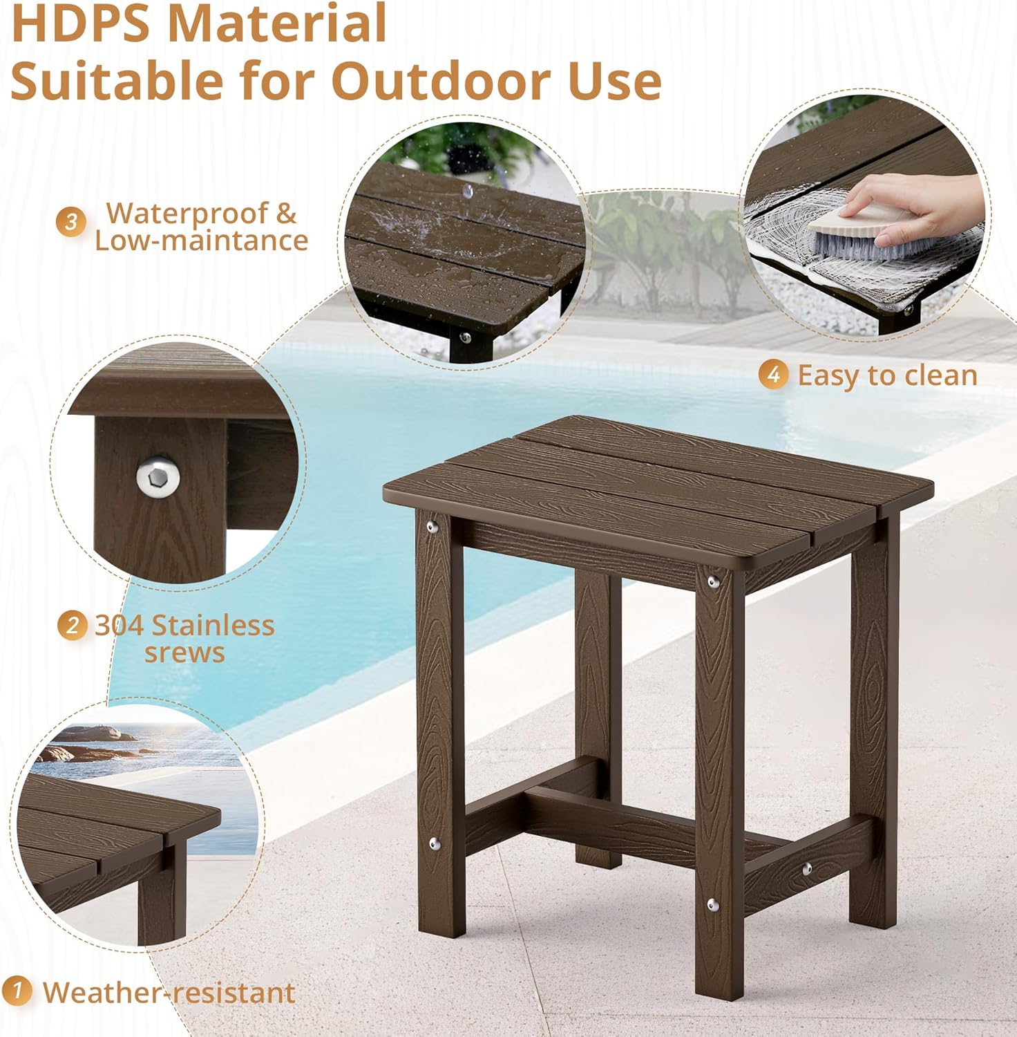 Thumbnail 5 de LUE BONA HDPS Outdoor Side Table, Dark Brown, 16.1-Inch