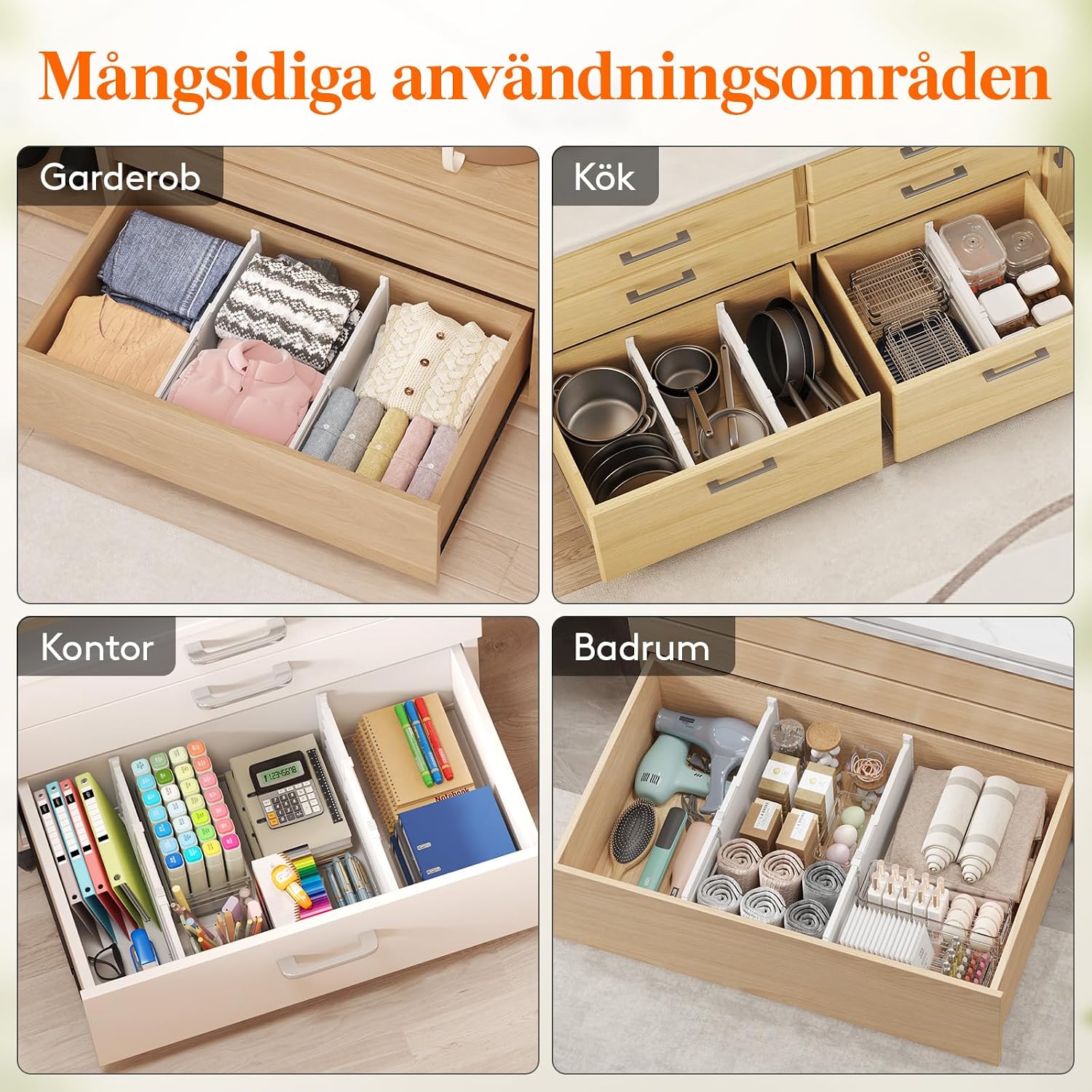 Thumbnail 6 de Lifewit 24566 lådavdelare, 4-pack, justerbara och 20,4 cm höga
