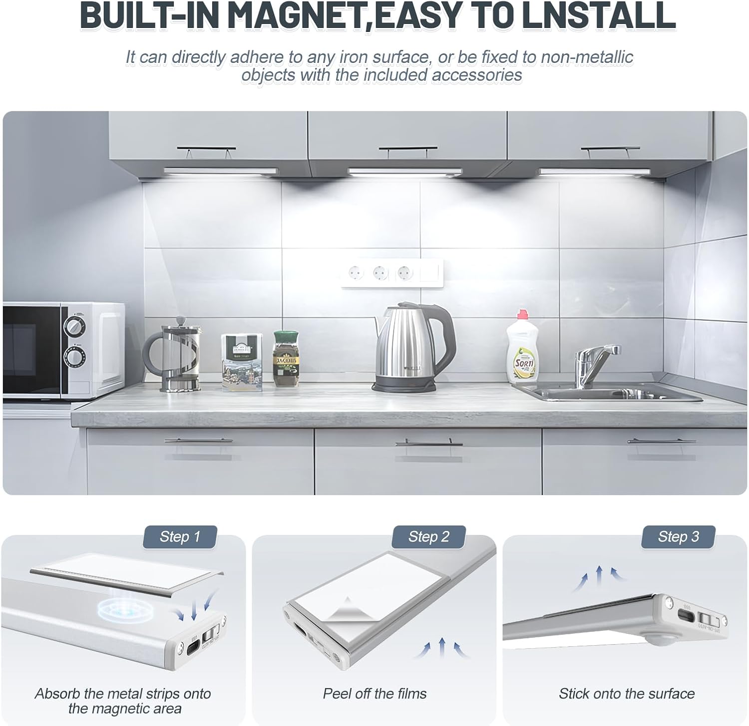 Thumbnail 5 de 6 Pack Under Cabinet Lighting 32 LED Rechargeable Motion Sensor Light