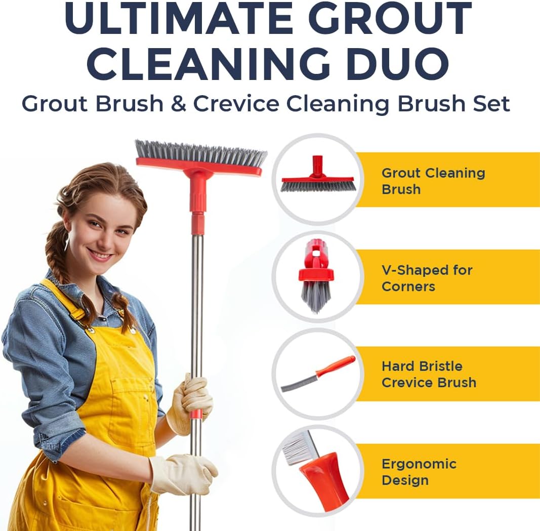 Thumbnail 1 de Foxtrot Living Grout Brush with Long Handle & Hard Bristle Crevice Cleaning Brush