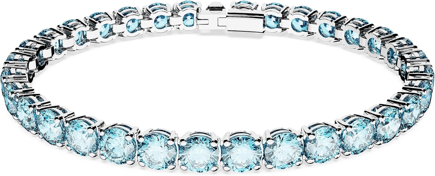 Detalle de Swarovski Braccialetto Matrix Tennis, Taglio Round, Blu – Placcato Rodio