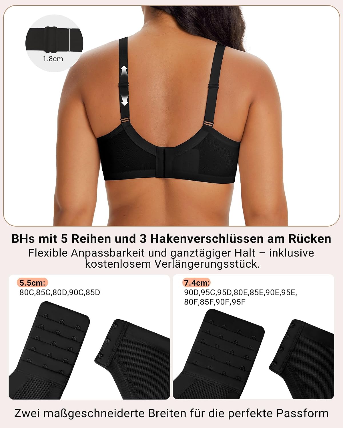 Detalle de As Fairy BH für Große Brüste – Spitzen BH mit Bügel, Netzstoff, Komfort & Stütze in Große Größen
