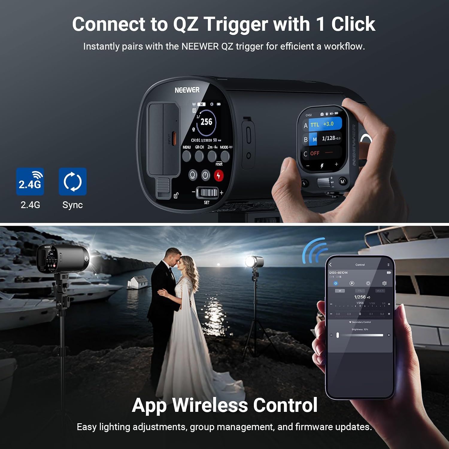 Detalle de NEEWER 120Ws 2.4G TTL Outdoor Strobe Flash: Portable, High-Speed Shooting companion