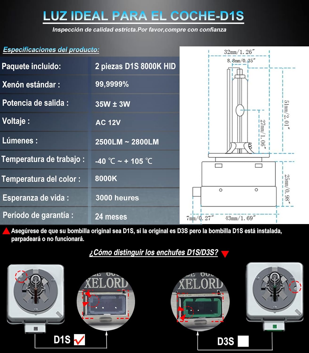 Thumbnail 4 de XELORD D1S Bombilla Xenón 8000K 35W
