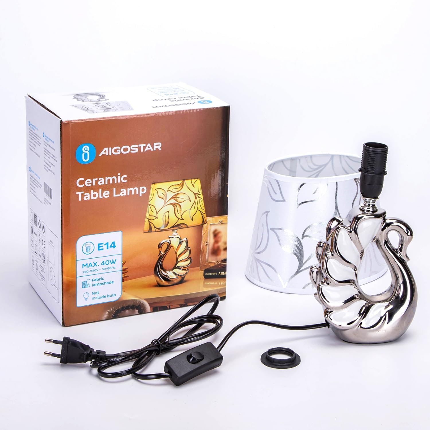 Thumbnail 4 de Aigostar Lampe de table en céramique moderne avec abat-jour tissu et douille E14 (sans ampoule) H310 mm