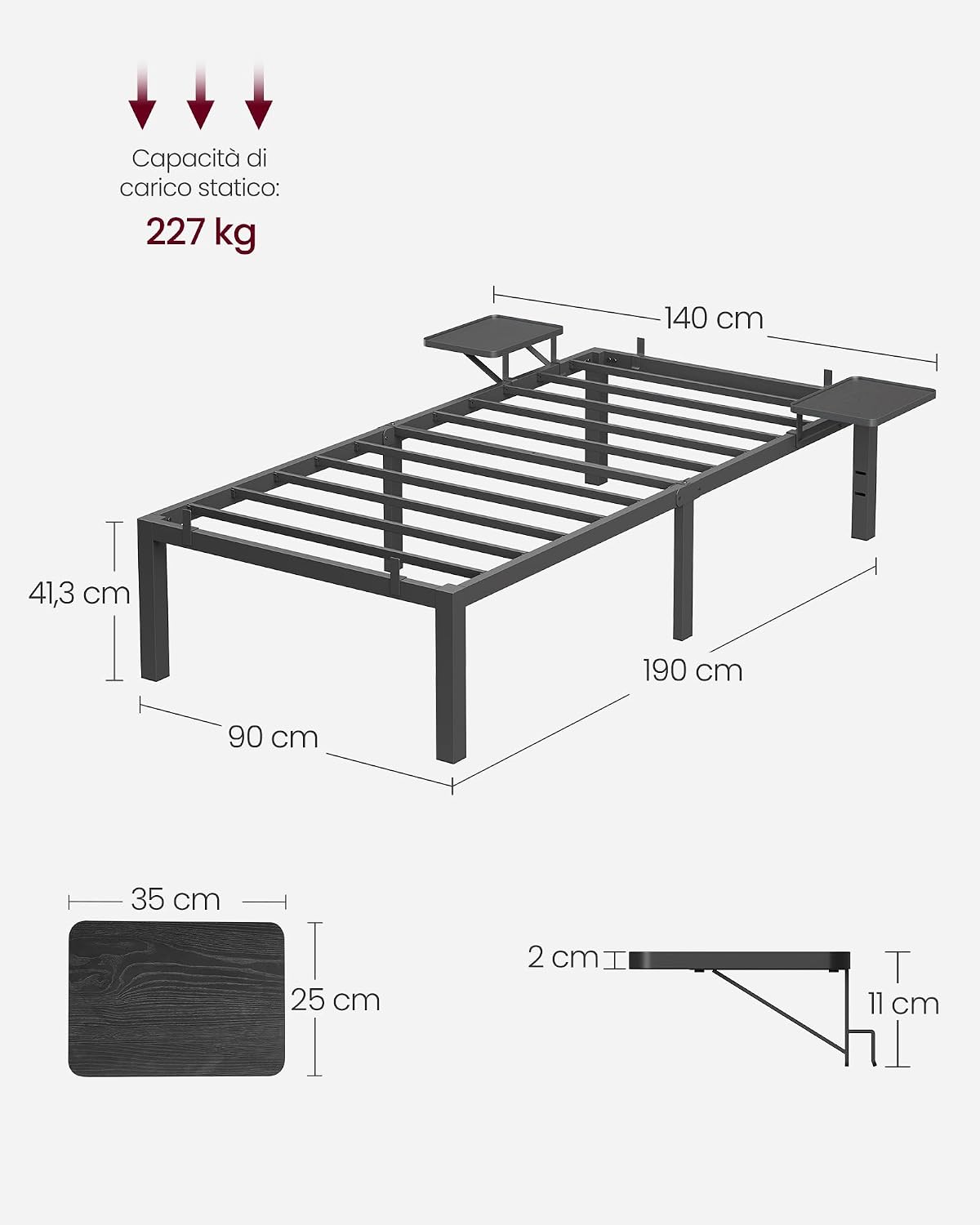 Detalle 2 de VASAGLE RMB091B01 Struttura Letto Singolo 90x190 cm