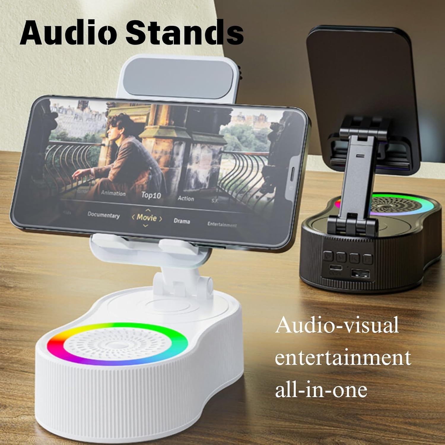 Thumbnail 1 de Luonaa 4-in-1 Cell Phone Stand with Bluetooth Speaker, charging and 360° rotation (Black)