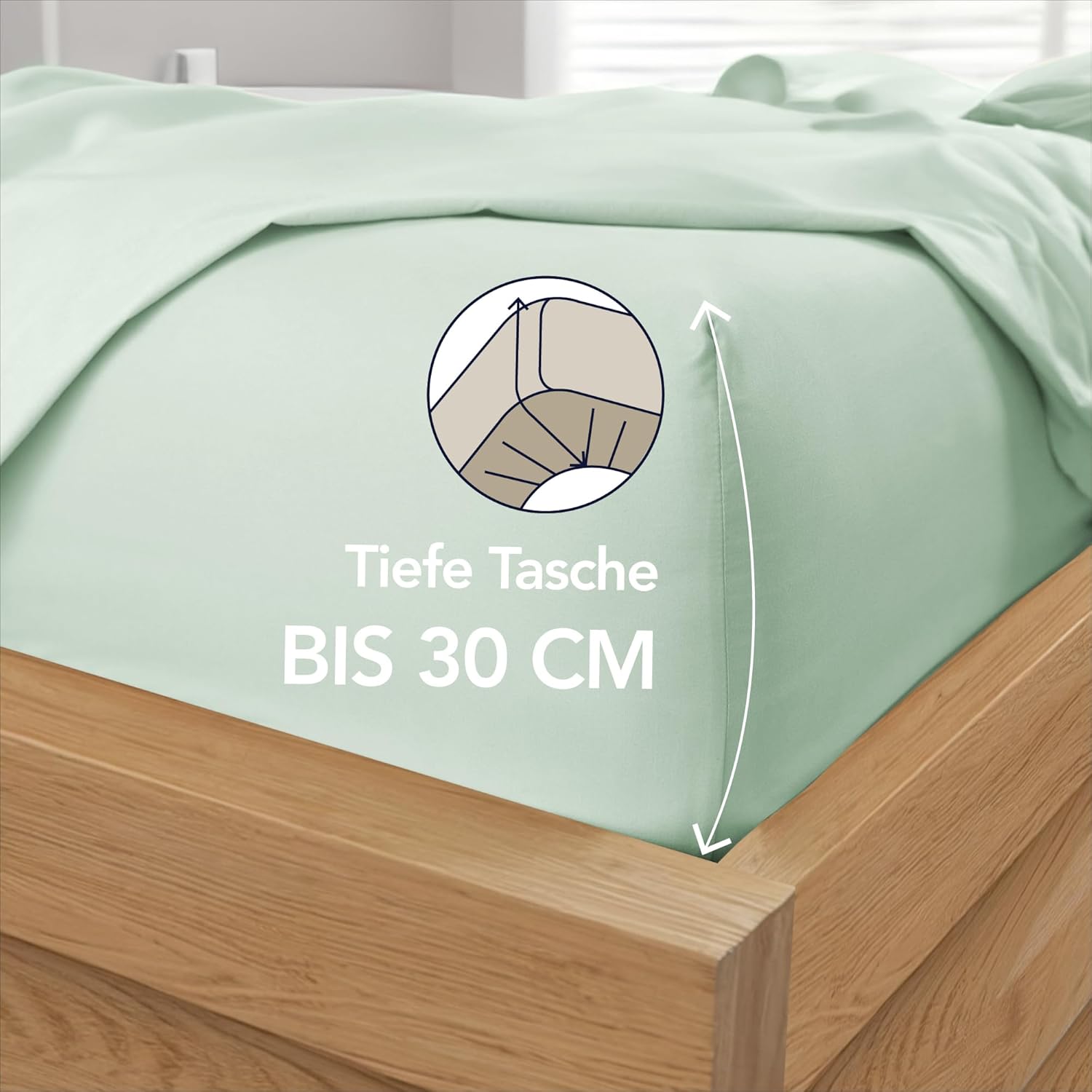 Detalle de Dreamzie Spannbettlaken 80x200 cm – 100% Microfaser, 33 cm Spannteil, Hellgrün, Oeko-Tex zertifiziert