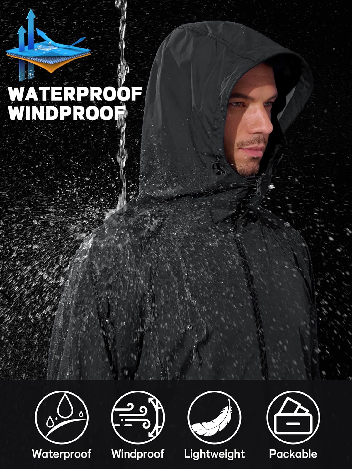 Thumbnail 3 de UIQUR Men’s Rain Jacket Windbreaker Waterproof Hooded Raincoat (Lightweight & Packable)