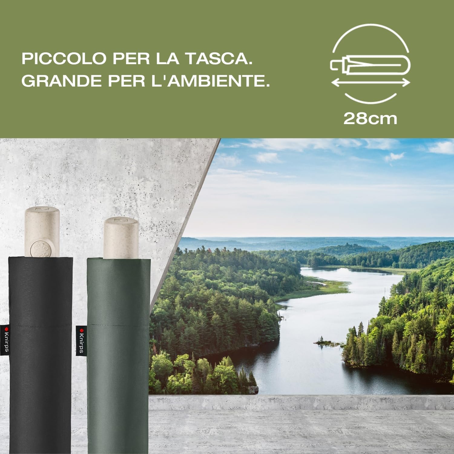 Detalle de Knirps Ombrello Horizon Manual: compatto, sostenibile e antivento