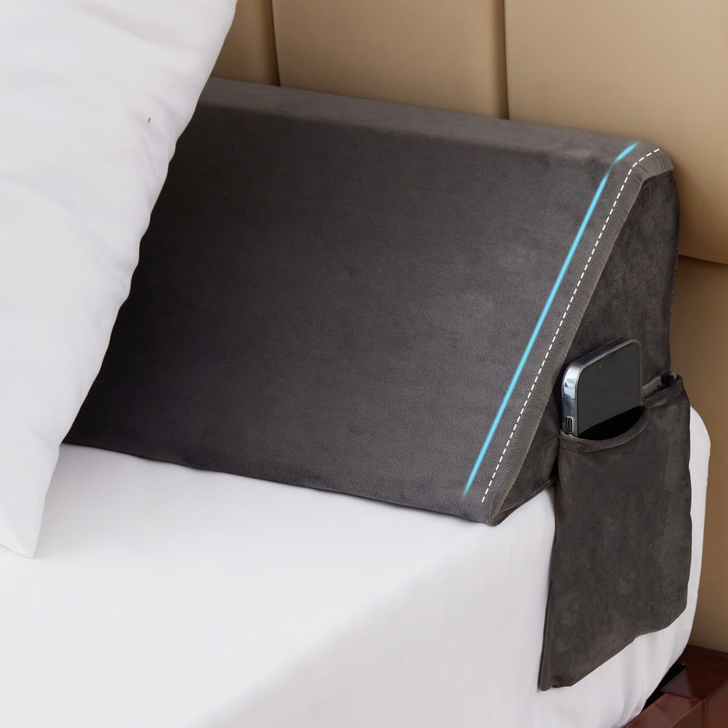 Thumbnail 6 de Bedluxe King Bed Wedge Pillow, High-Density Foam, Side Pockets, 76 x 10 x 6 in