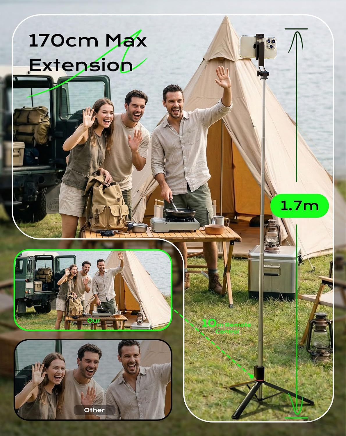 Thumbnail 2 de 170cm Phone Tripod & Selfie Stick