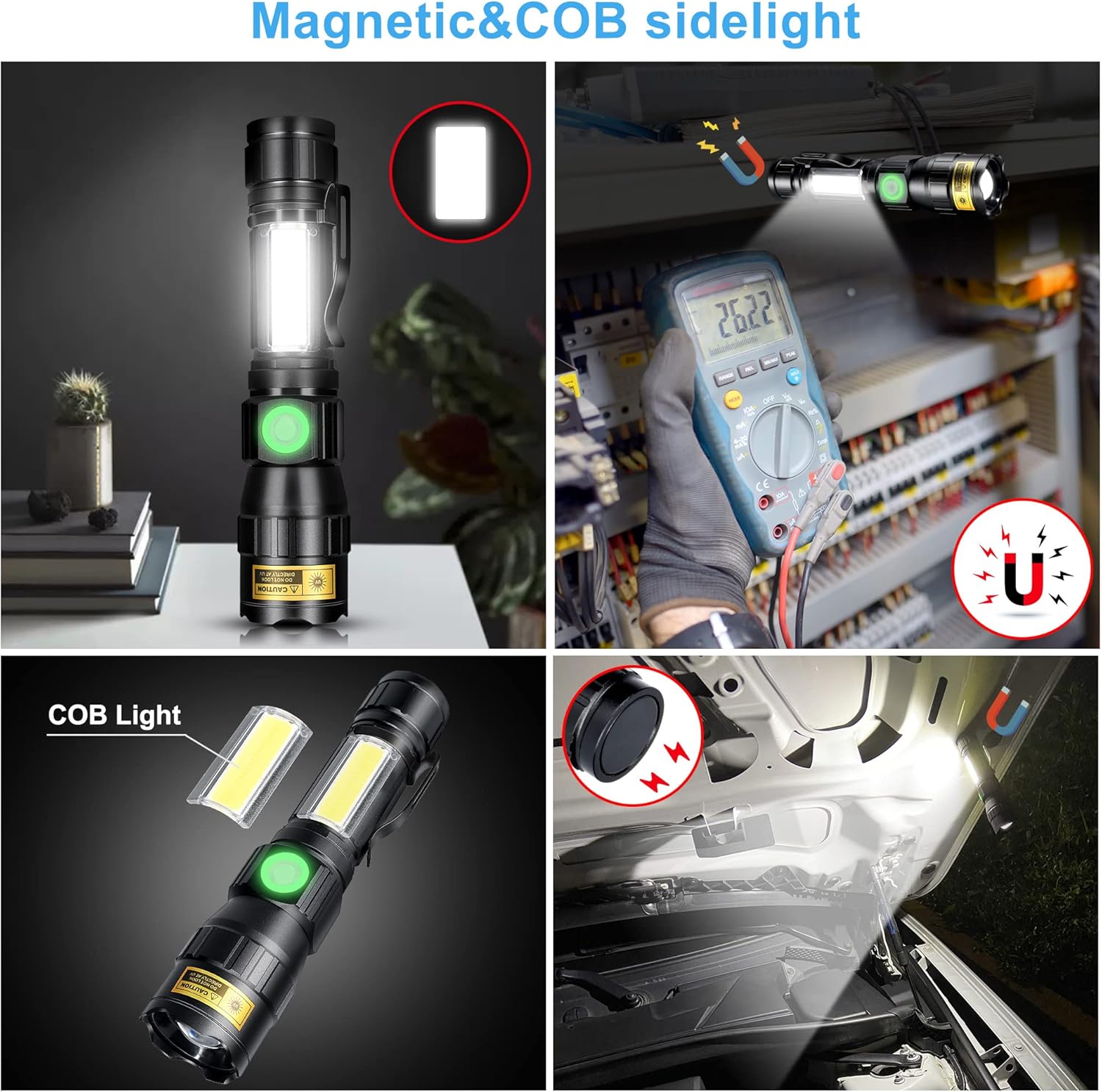 Detalle de DARKBEAM Torcia UV 365nm USB Ricaricabile con Base Magnetica e COB Regolabile – Portatile per Controllo Urina Gatto e Rilevamento Fluorescente