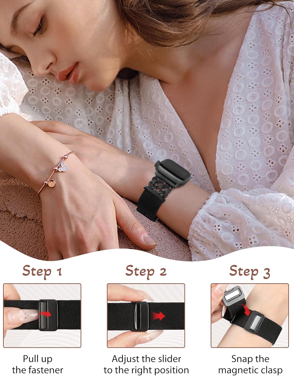 Detalle de Minyee Magnetic Stretchy Band for Apple Watch (38–49mm) with Celtic Knot Clasp
