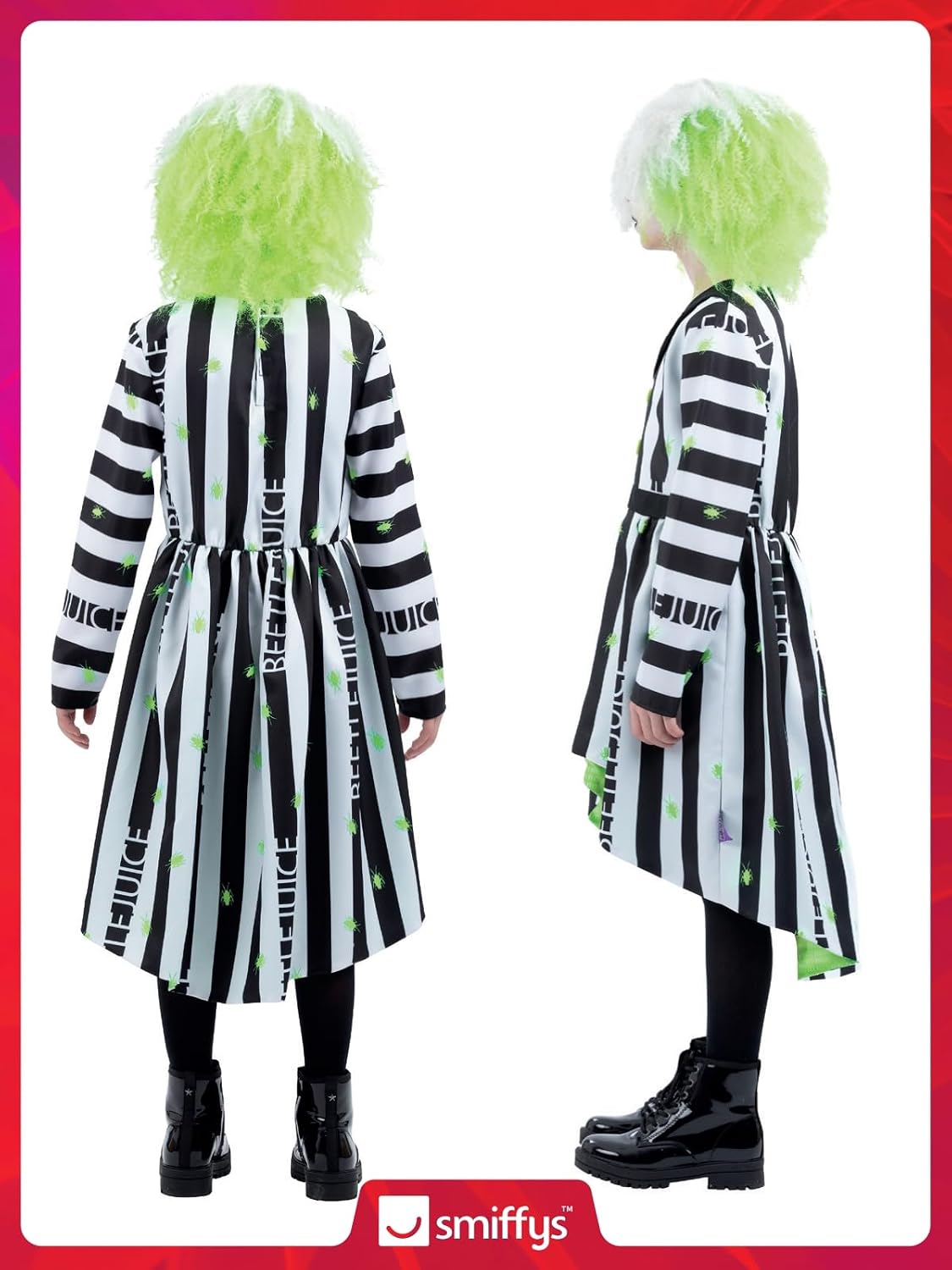 Detalle 2 de Smiffys Beetlejuice Kinderkostüm – Offiziell lizenziertes Beetlejuice Stipe Kleid (Alter 4–6 Jahre)