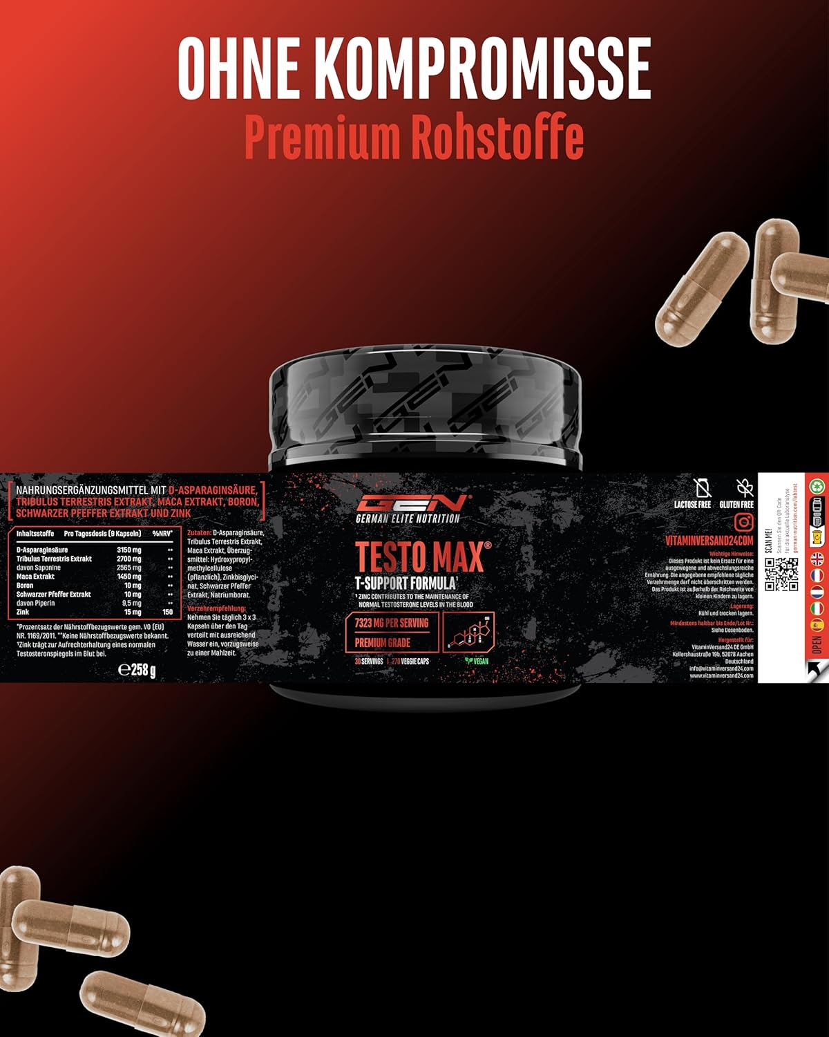 Thumbnail 5 de Testo MAX von German Elite Nutrition – 270 vegane Kapseln mit 7323 mg Tagesdosis