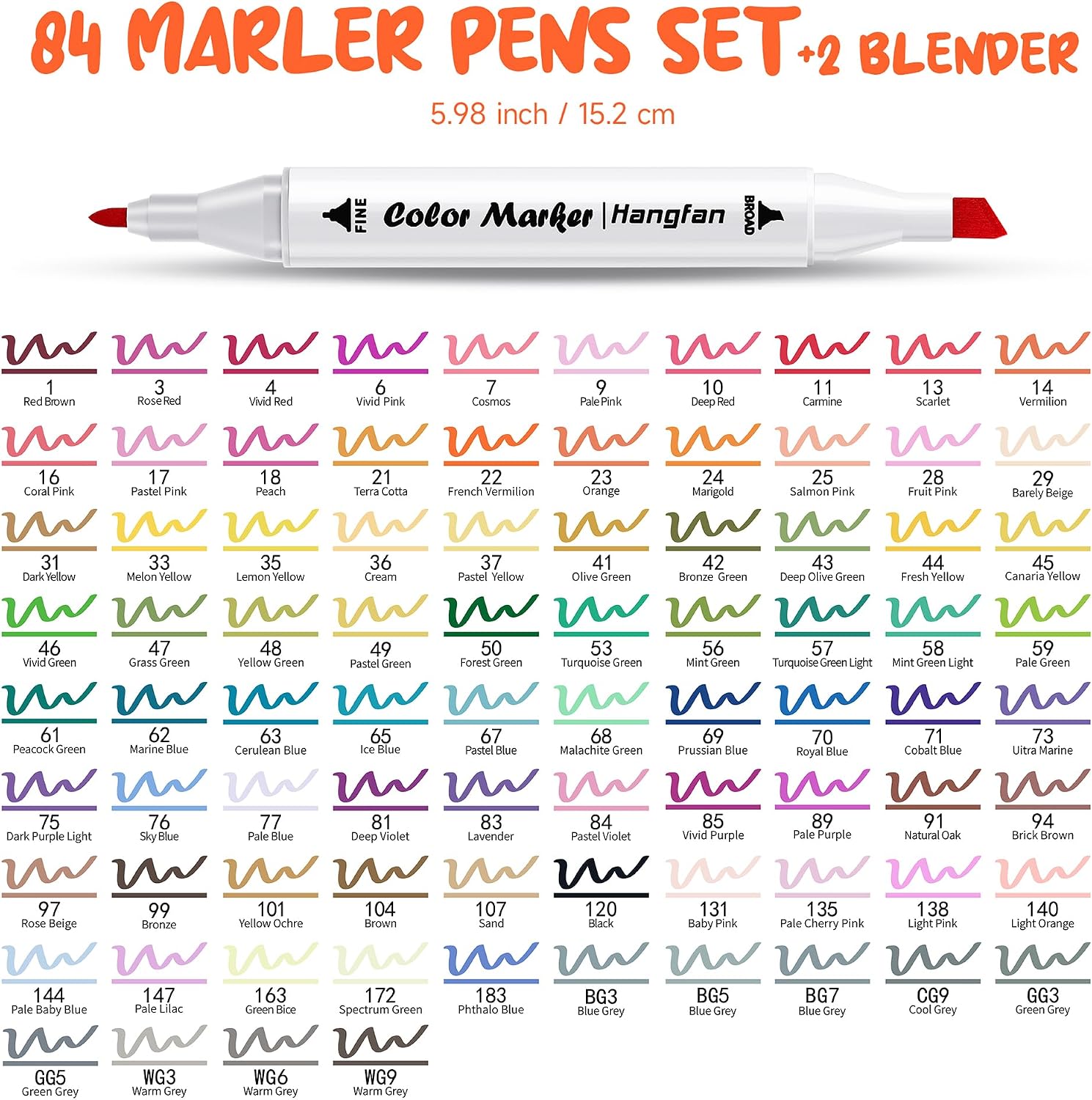 Detalle de hangfan Alcohol Based Ink Art Markers Set (84 colours) with dual tip broad & fine