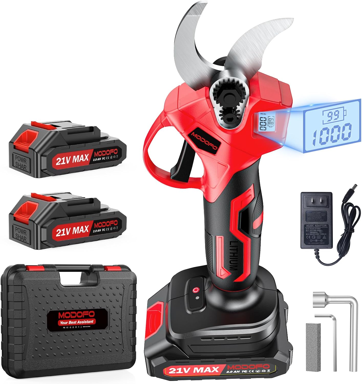 Detalle de MODOFO Electric Pruning Shears, 1.4-Inch Cordless, Brushless Motor, LCD Display