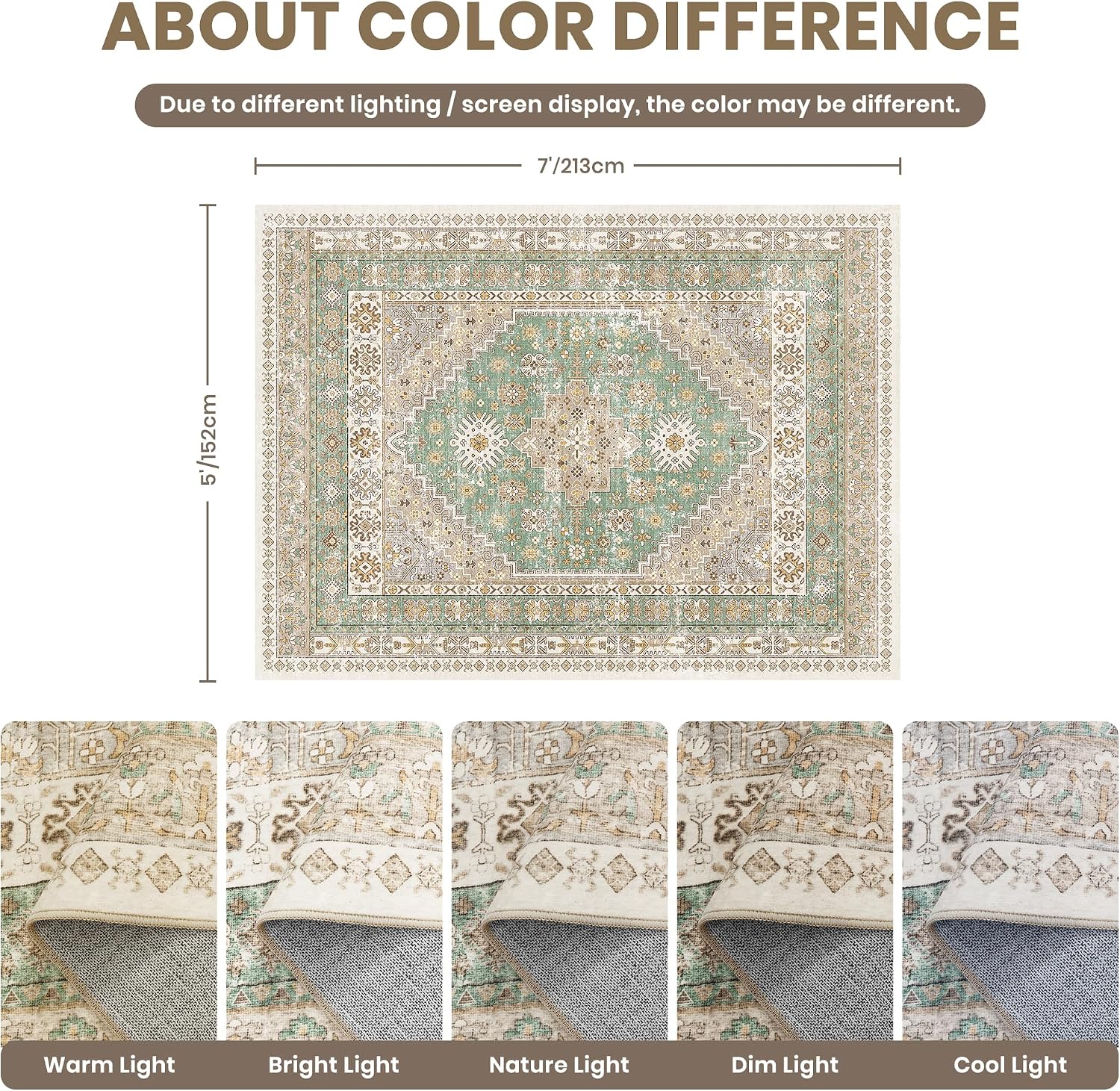 Detalle 2 de zesthome 5'x7' Area Rug stain-resistant, vintage design