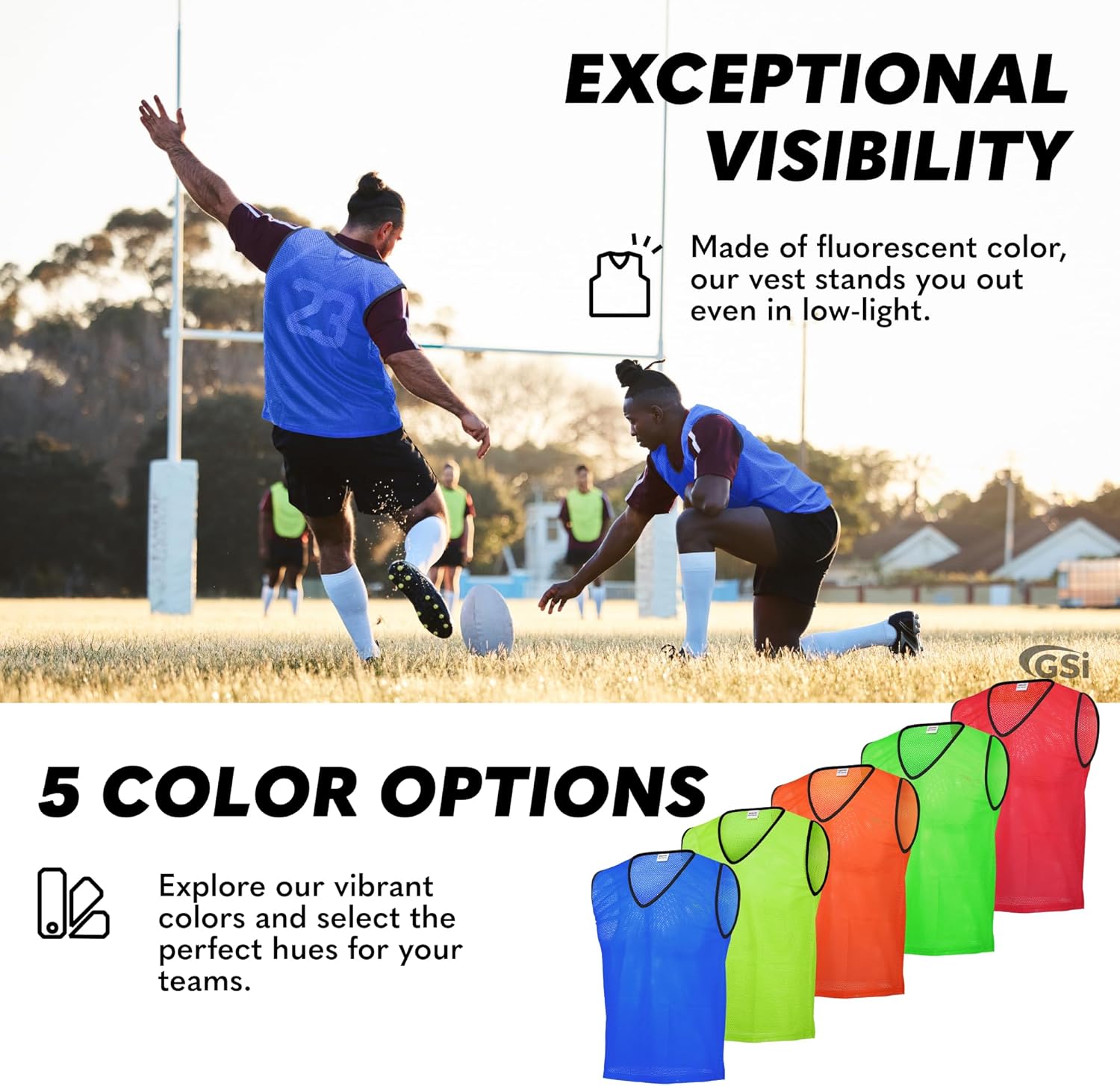 Thumbnail 2 de GSi Sports Pinnies Training Vest Packs (6 or 12) – Free Size Mesh for Soccer & Basketball