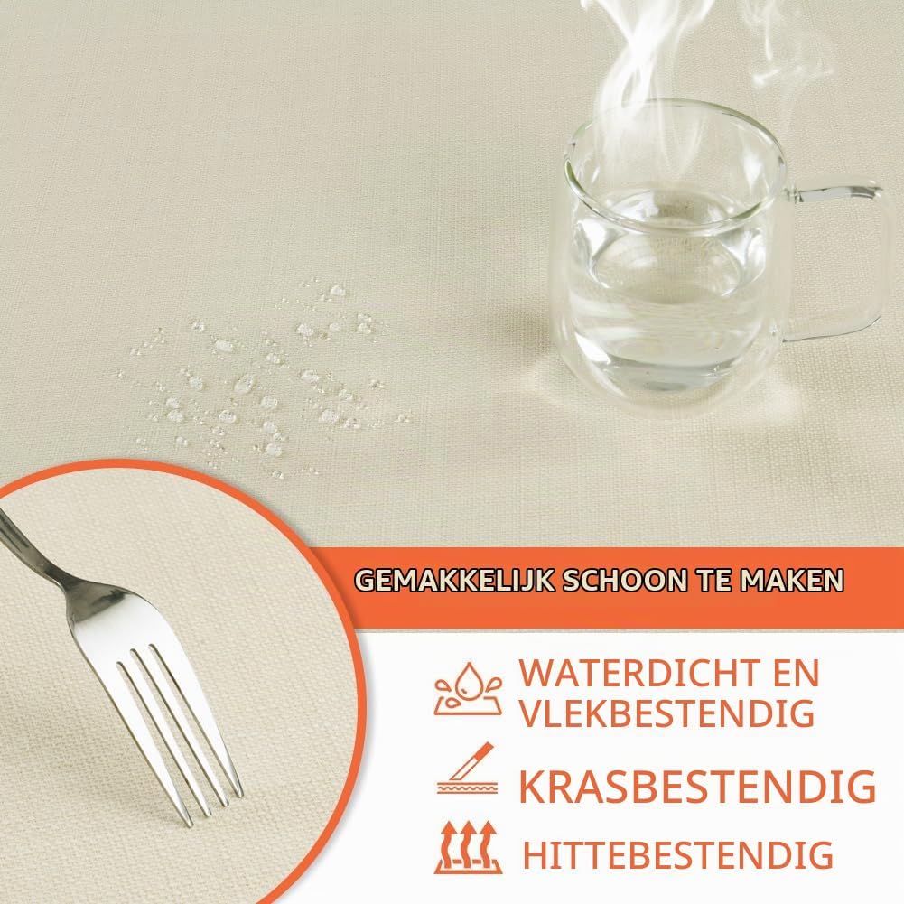 Thumbnail 1 de AUAUY beige tafelkleed 140 x 100 cm, waterdicht met linnenlook