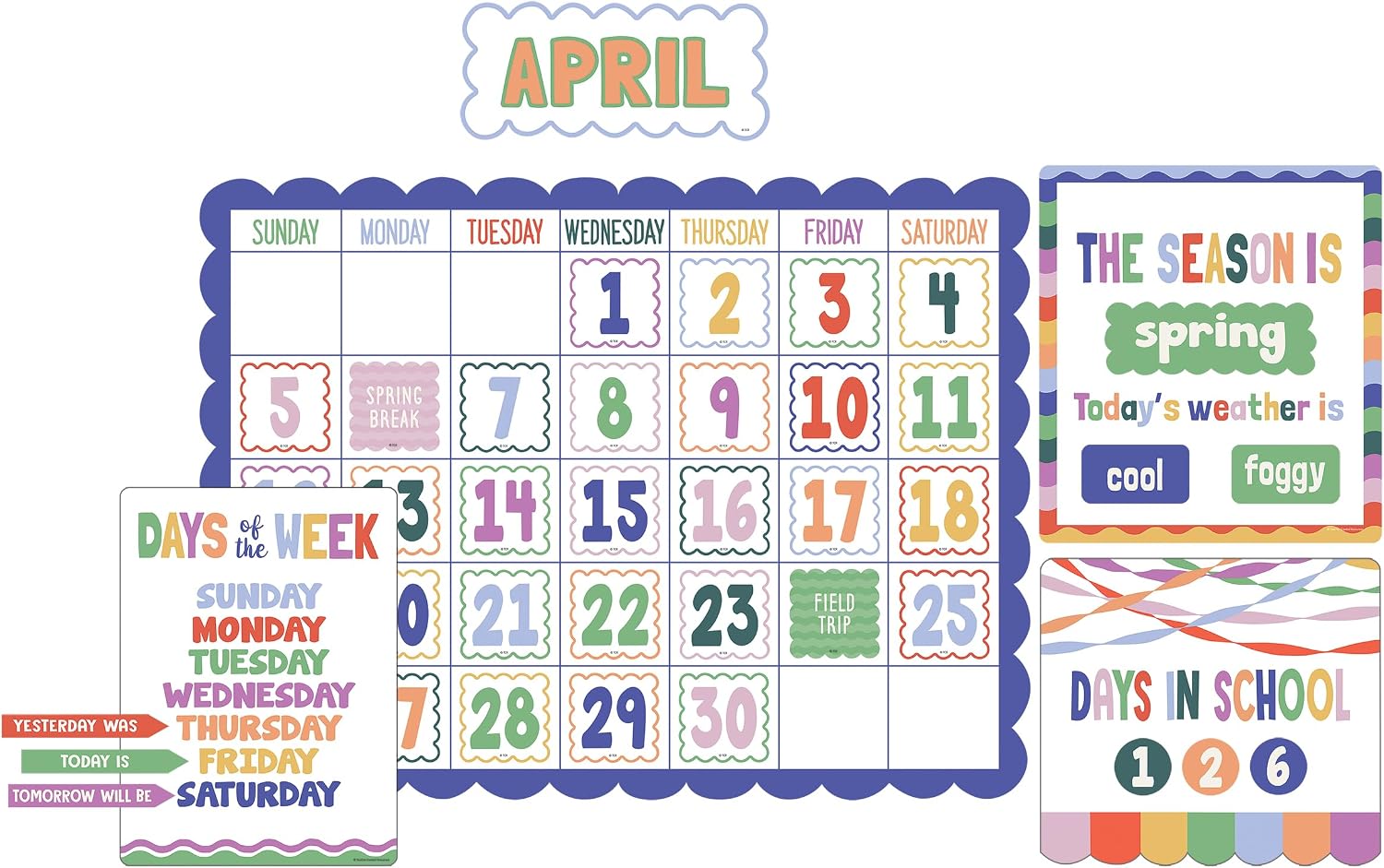 Detalle de Teacher Created Resources Classroom Calendar Bulletin Board, 110 Pieces
