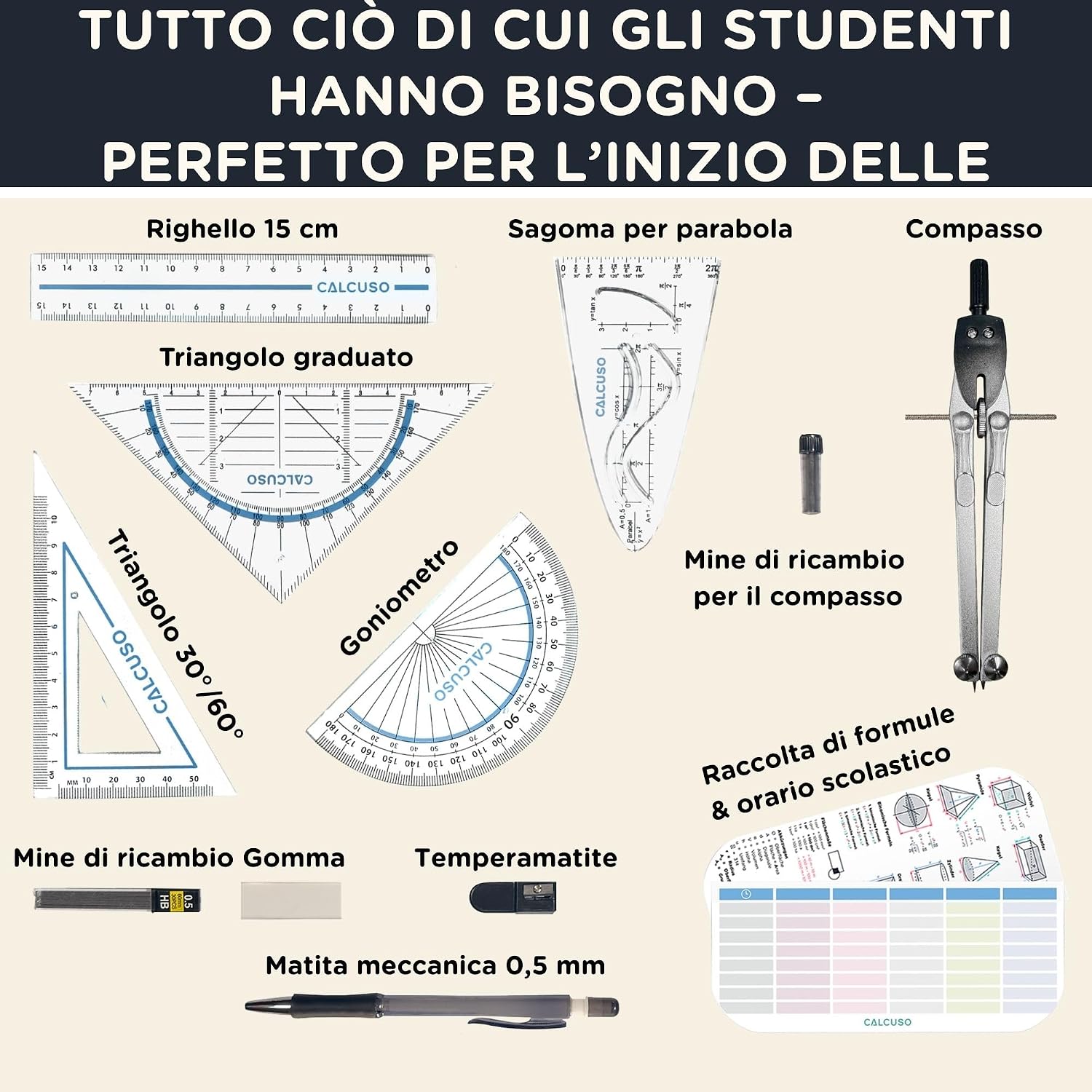 Detalle 2 de CALCUSO Set di Geometria PRO in astuccio blu con compasso e goniometro