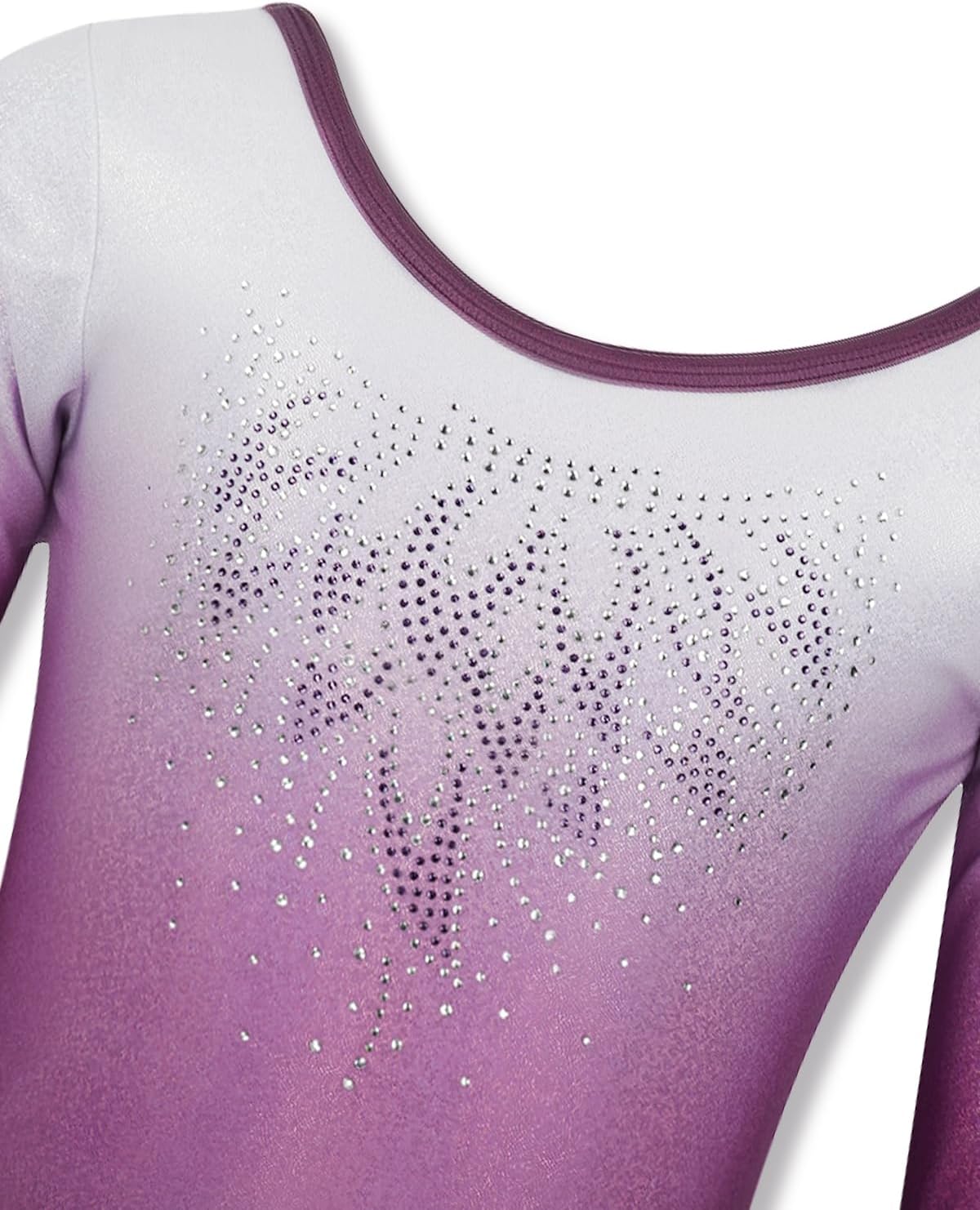 Detalle de Gogokids Girls Three-Piece Gymnastics Leotards Set (Long Sleeve, Shorts & Hairband) with Gradient Sequin Design