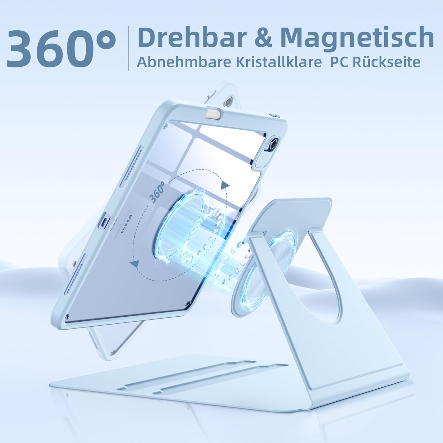 Thumbnail 2 de DriveGo 360° drehbare Hülle für iPad Air 11 Zoll und iPad Pro 11 Zoll – Transparent-Rückseite, Stifthalter, Hell Blau