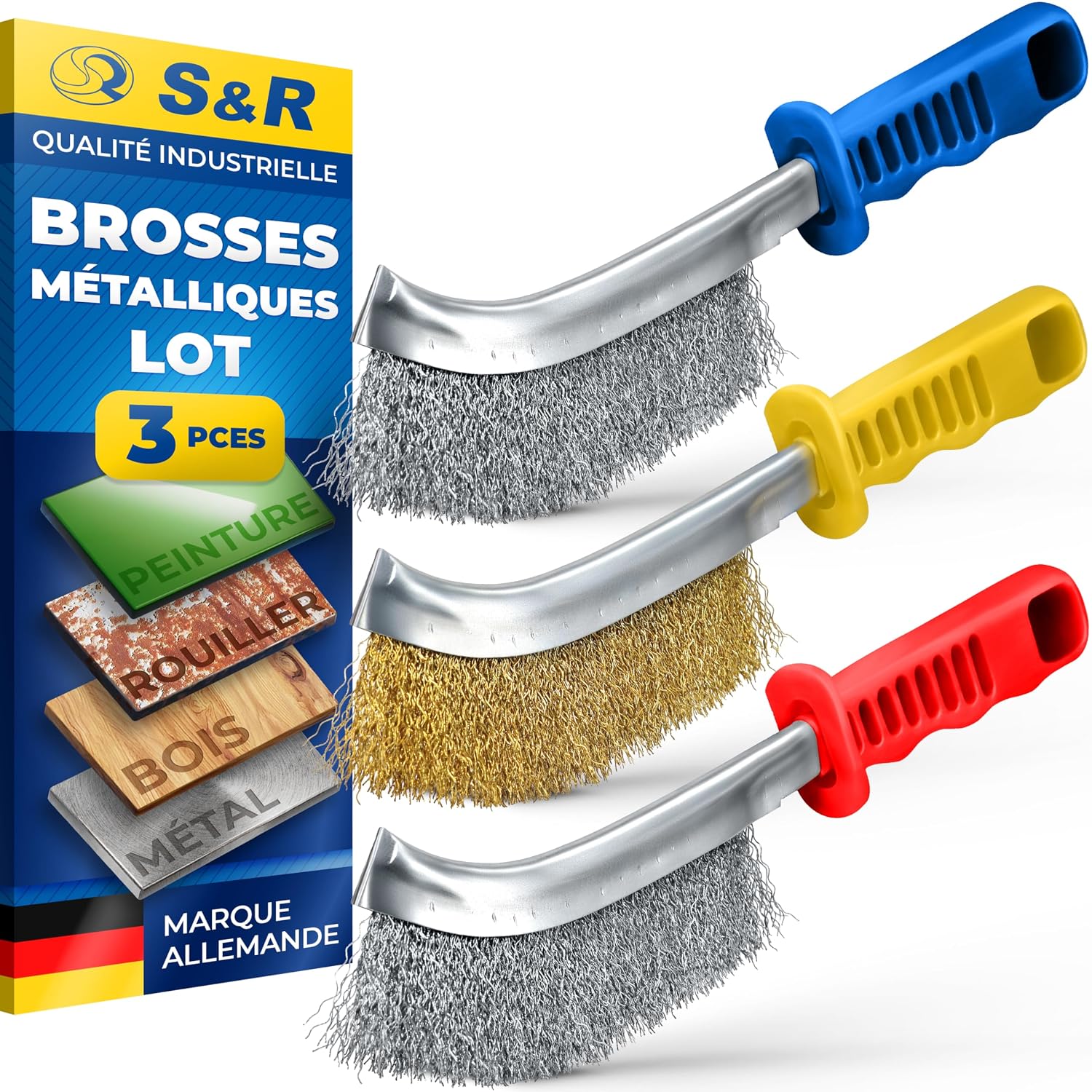 Detalle de S&R 135.033.265 handdraadborstelset met staal, messing en roestvrij staal