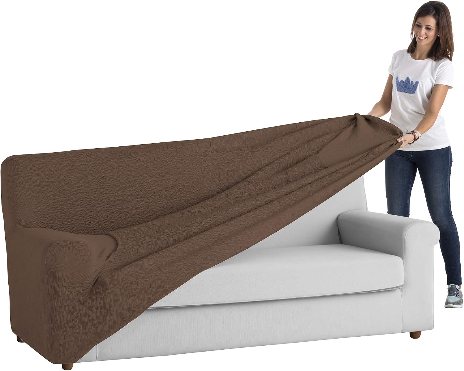Detalle 2 de Funda Elástica TEIDE para Sofá 2 Plazas, Marrón 🛋