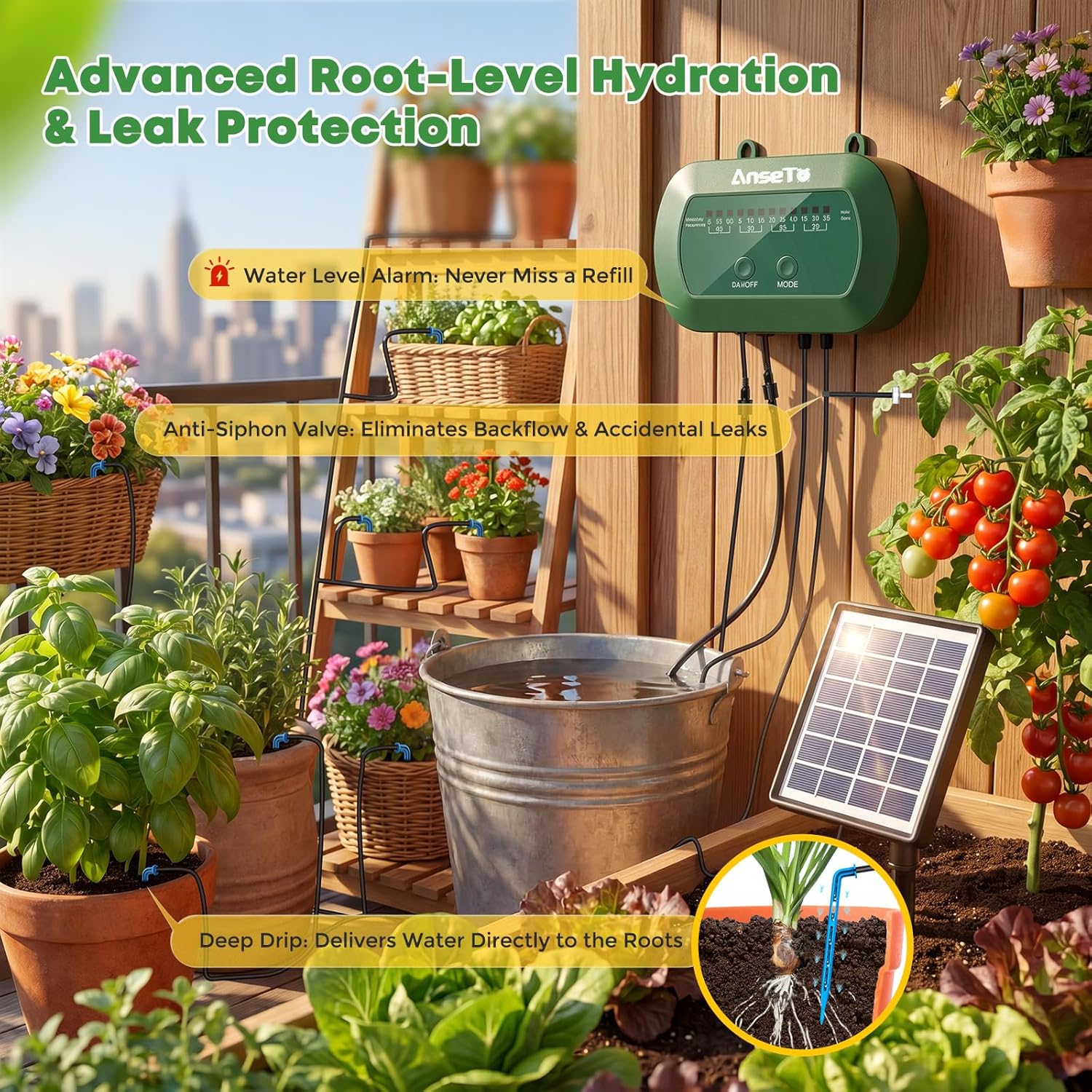 Thumbnail 6 de AnseTo kit irrigazione automatica a goccia con energia solare e 12 modalità