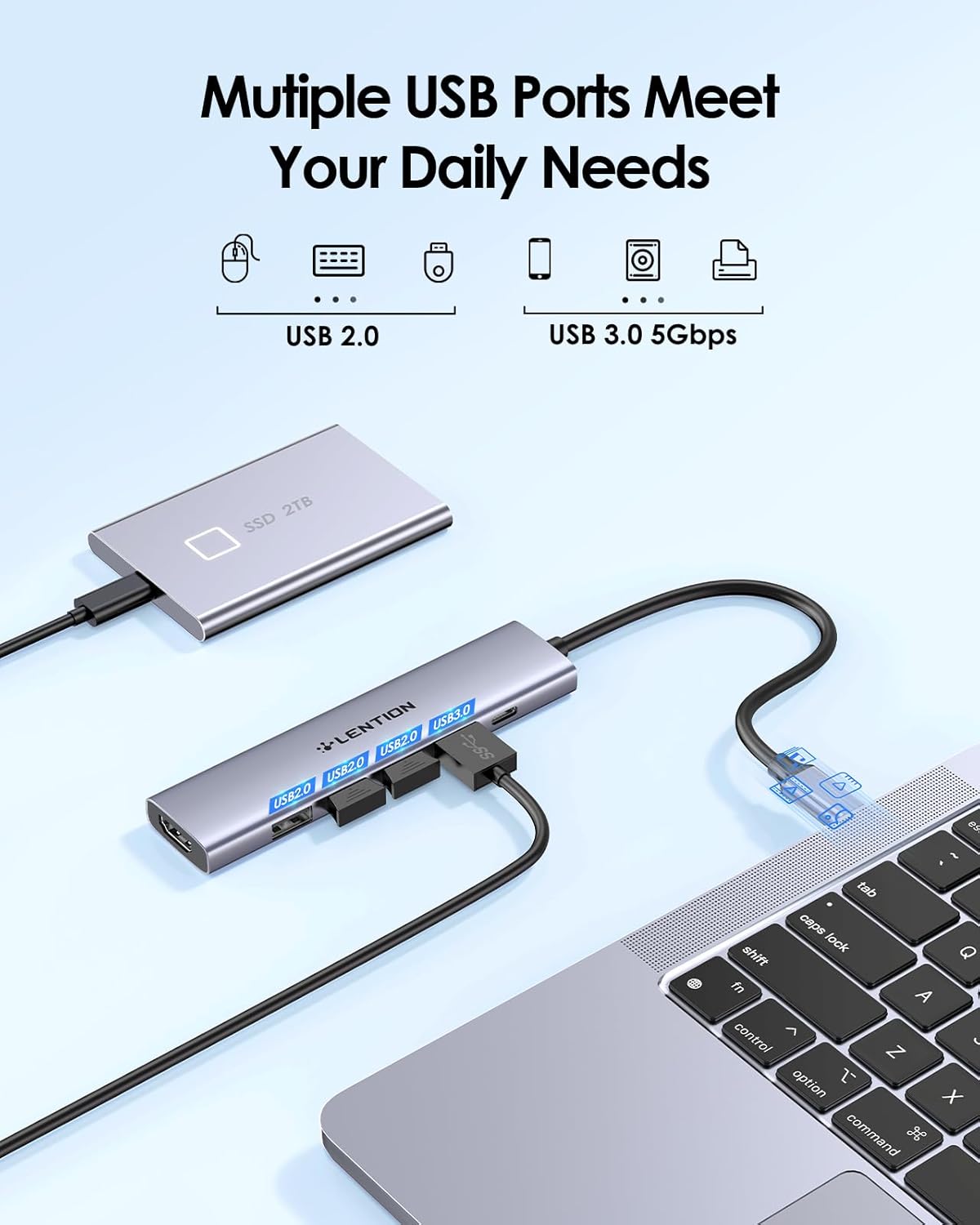Detalle 2 de LENTION CH17 USB C Hub with 100W PD, 4K HDMI
