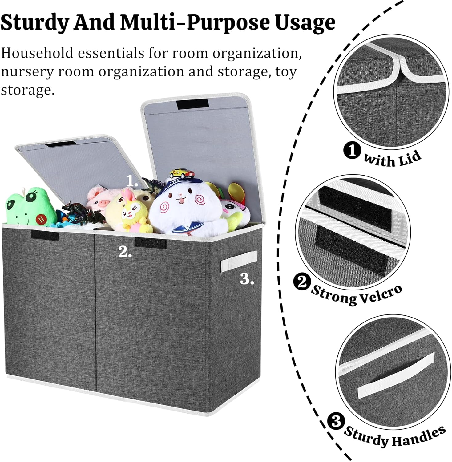 Thumbnail 3 de Linkmonde foldable kids toy storage box with lid & handle (58x30x39cm) in grey