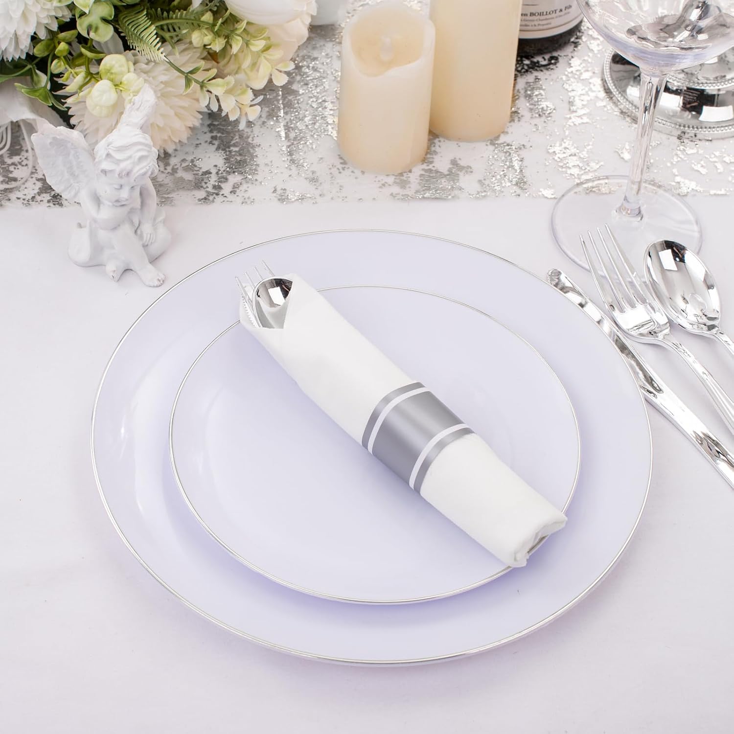 Thumbnail 2 de Supernal 120pack Silver Plastic Silverware with Napkins – Wrapped Cutlery Set for Parties