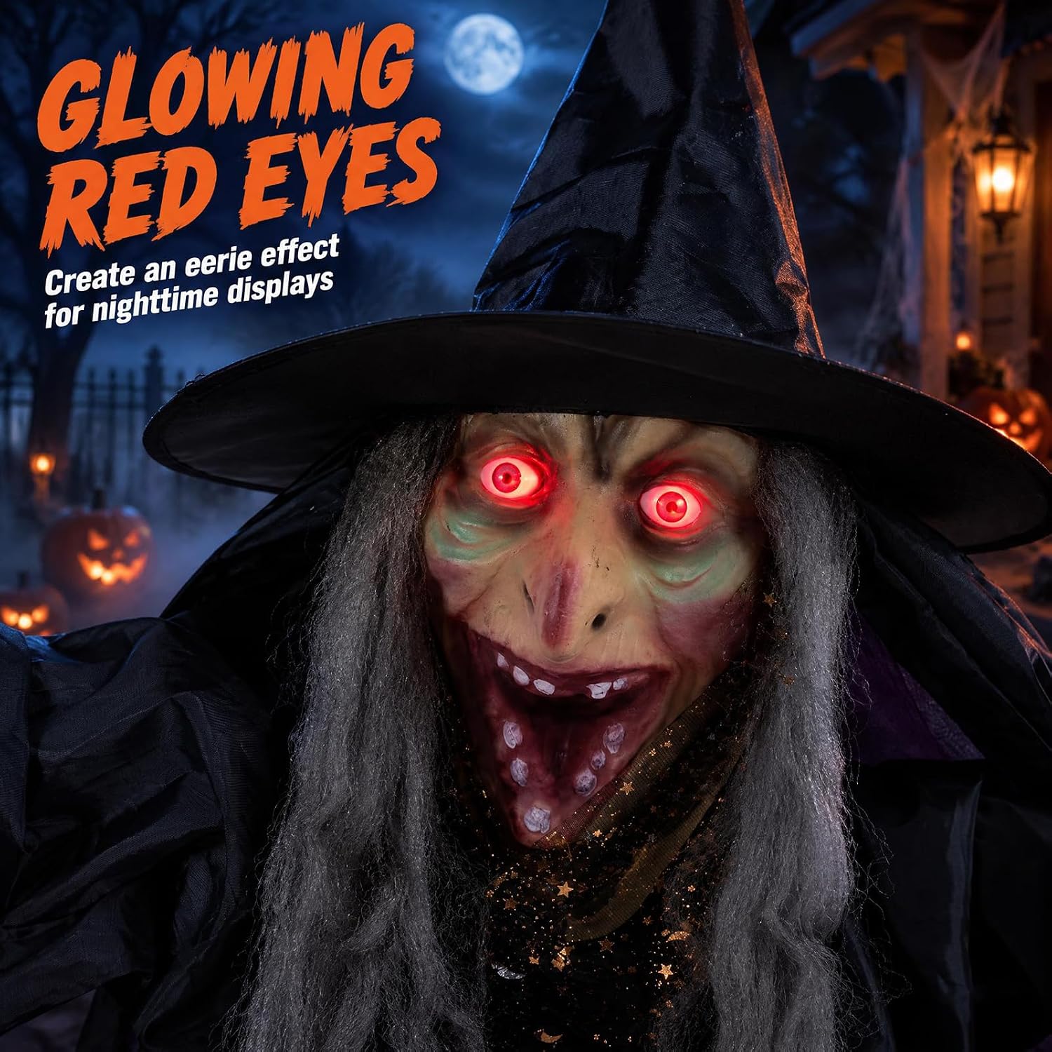 Detalle de Tangkula AM14300HM 6.6-Ft Flying Witch Animatronic with Red LED Eyes