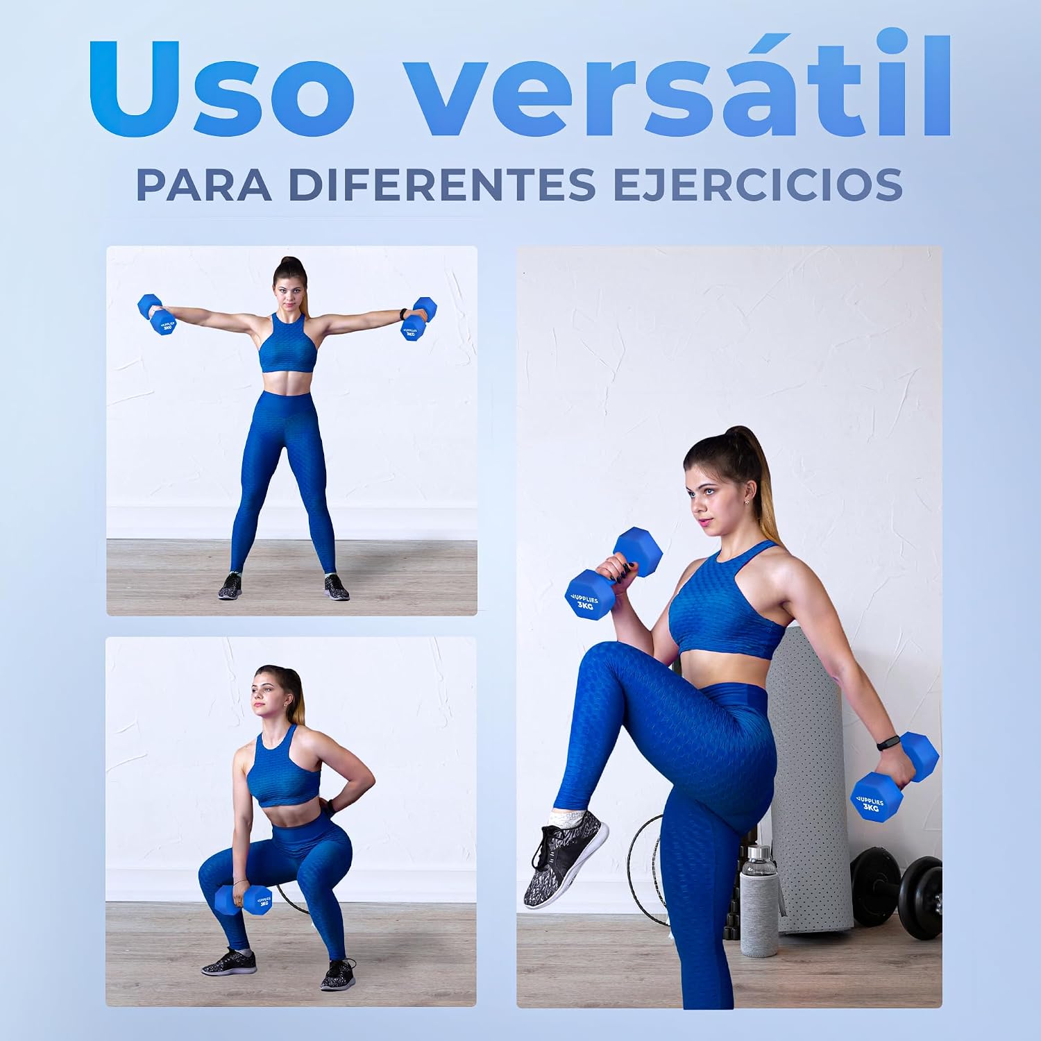 Detalle 2 de JUPPLIES Juego de Pesas y Mancuernas de Neopreno (1 kg a 10 kg): Antideslizantes y Estables para Casa o Gimnasio