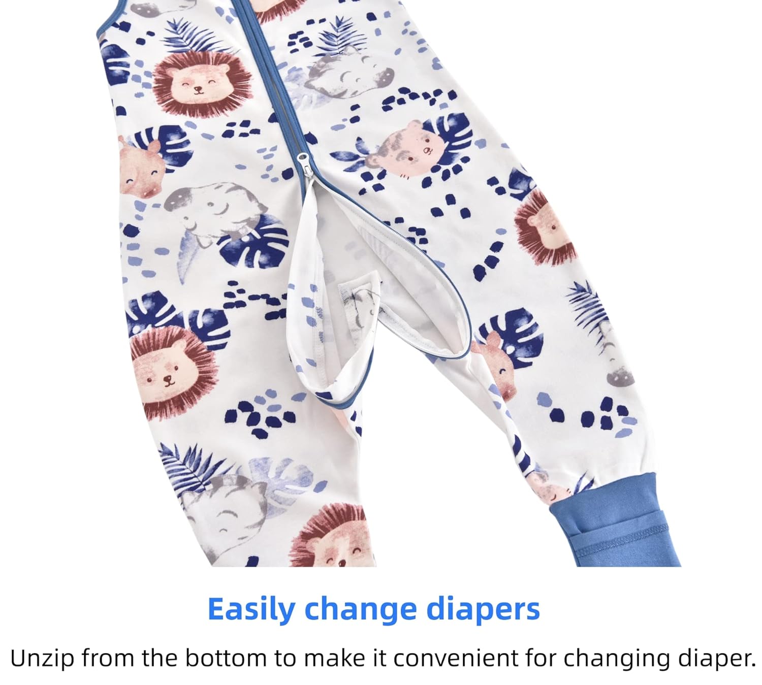 Detalle de Chilsuessy Baby-Schlafsack mit Beinen 1,5 Tog aus 100% Baumwolle – Zebra, Ganzjahr, 70 cm