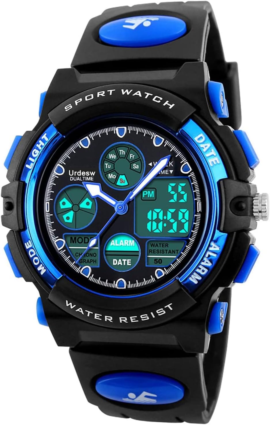 Detalle de Urdesw Kids Digital Waterproof Watch for 6-15 Year Olds – Dual Time, Alarm, 50M Water Resistant