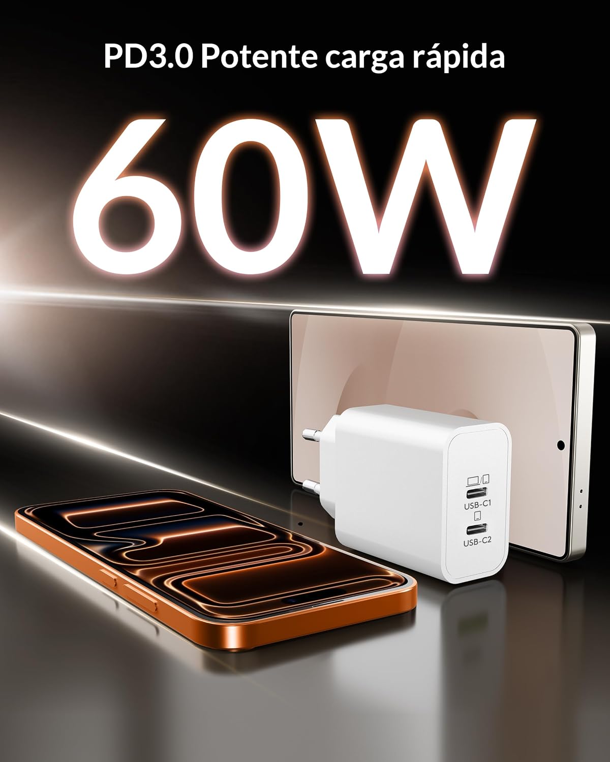 Detalle 2 de Cargador USB C 60W 2 puertos