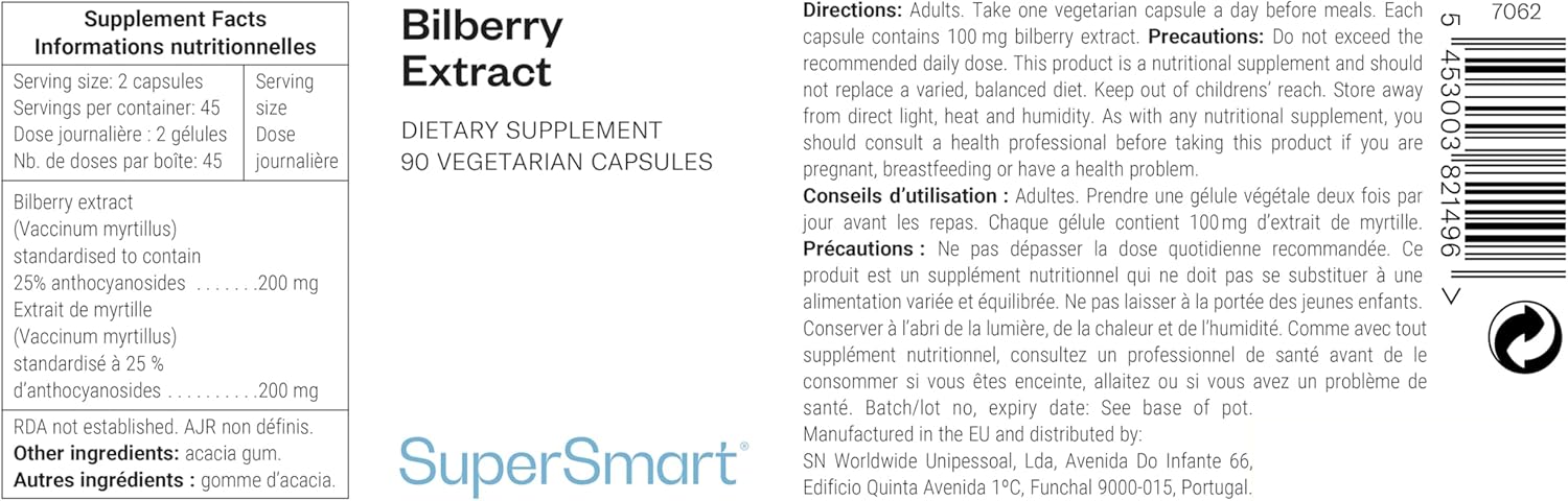 Thumbnail 1 de Bilberry Extract - Extrait de Myrtille SUPERSMART, 25% Anthocyanosides, Santé des Yeux