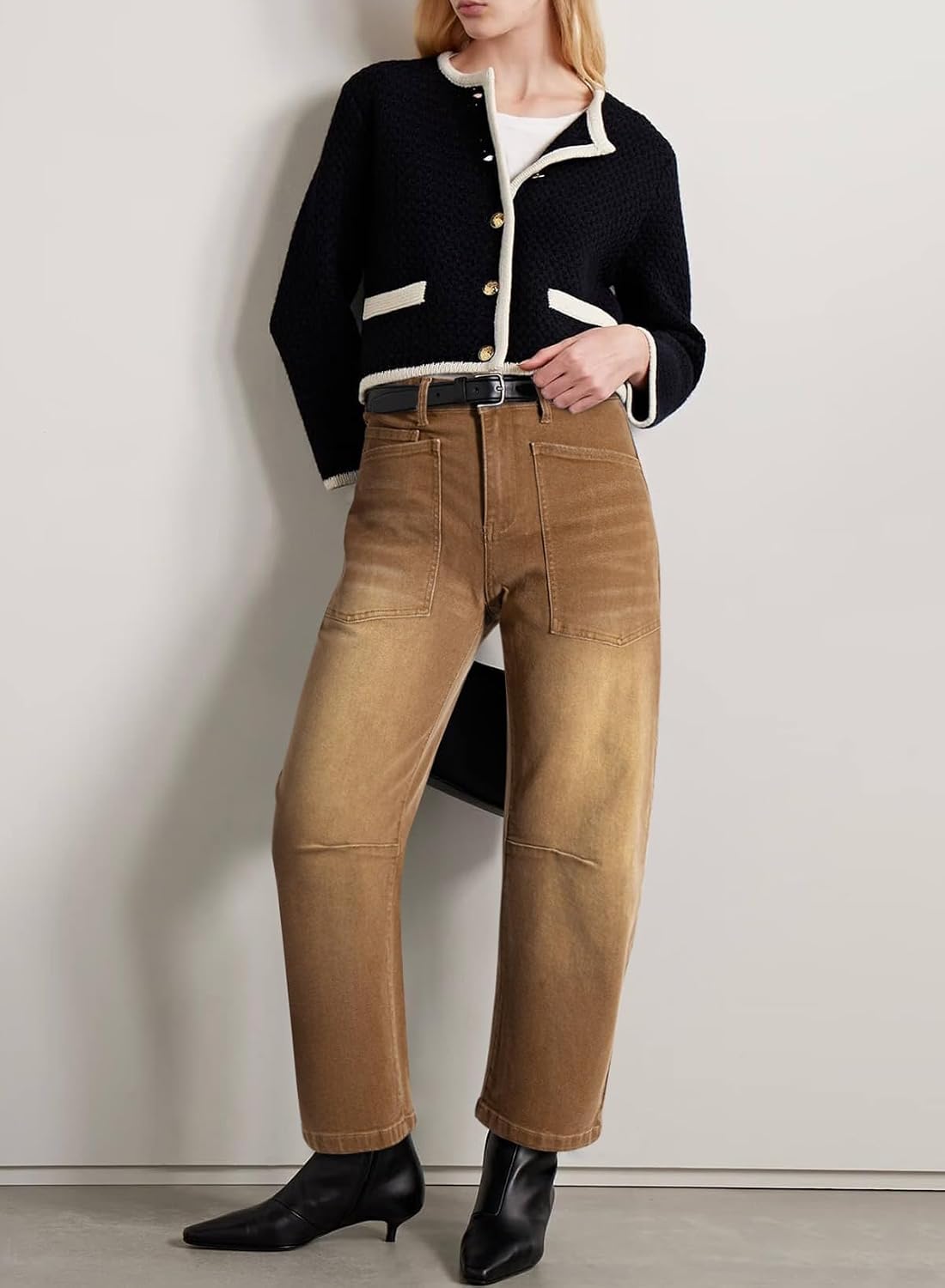 Detalle 2 de EVALESS Barrel Jeans for Women, High-Waisted Stretch Denim, Relaxed Cropped Fit